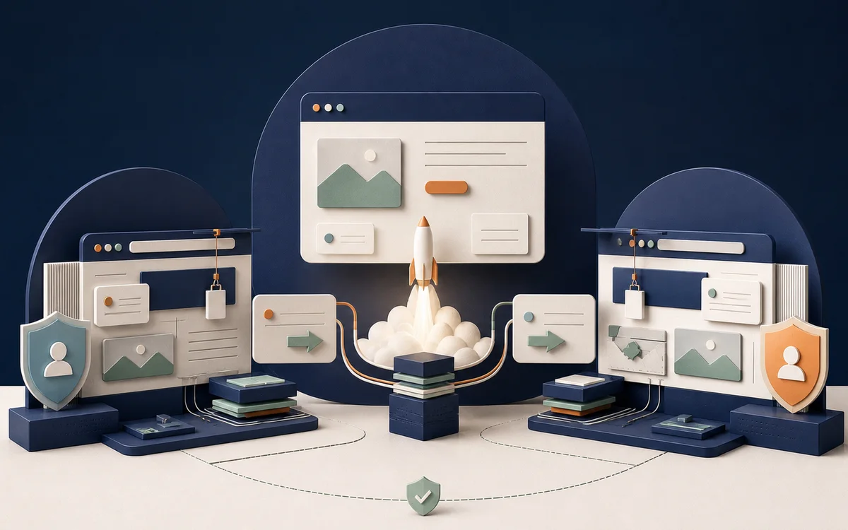 Two digital delivery workstations collaborating on a client website launch