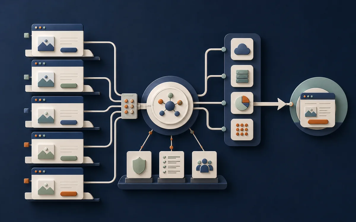 Abstract delivery system connecting multiple websites, integrations and governance controls