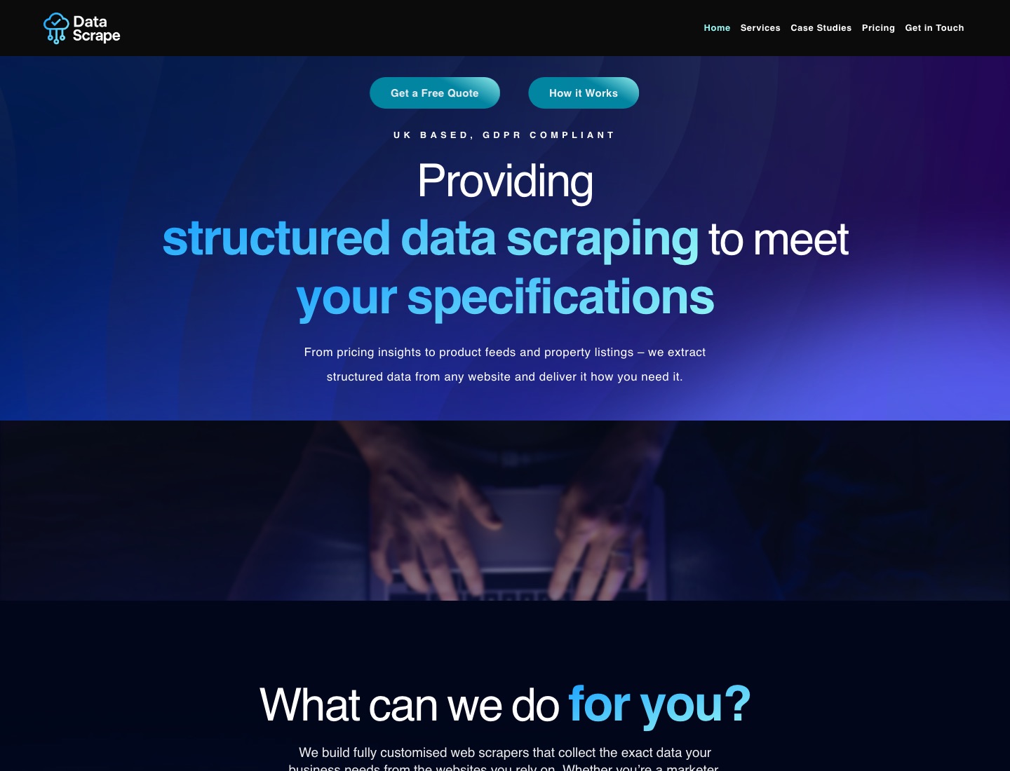 Homepage screenshot of the Data Scrape UK website