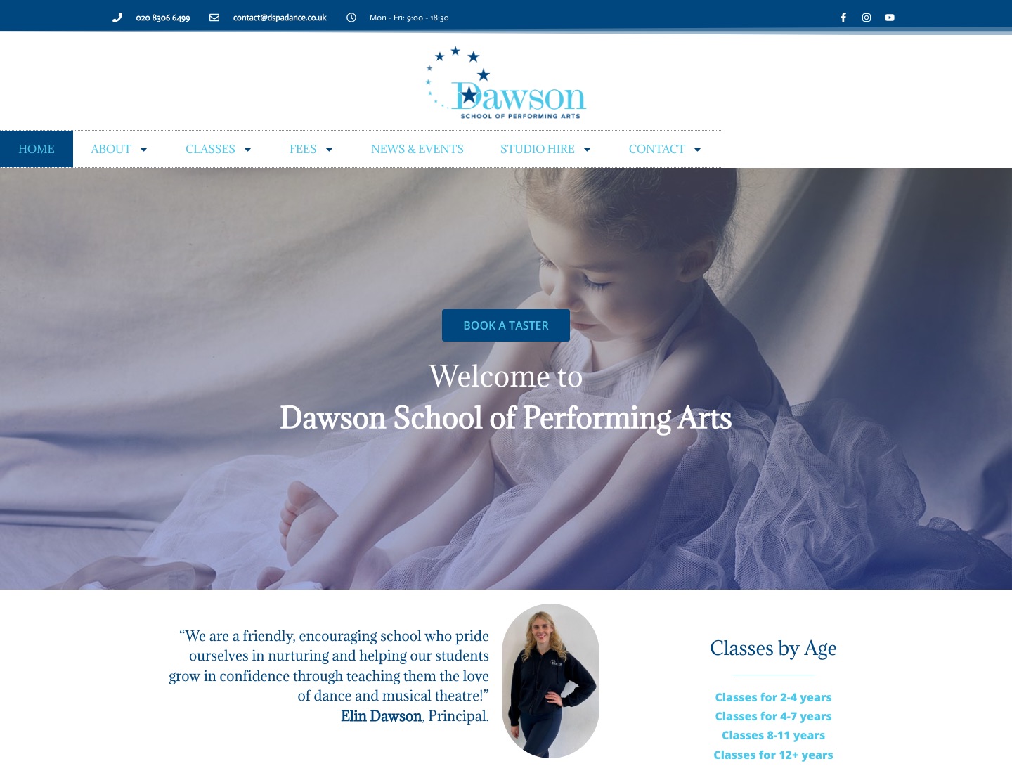 Homepage screenshot of the DSPA Dance website